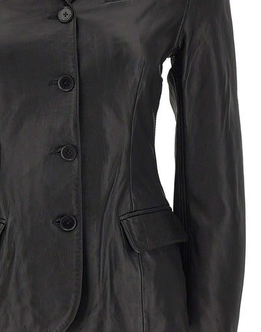 ROTATE Blazer aderente in pelle BLACK Donna 
