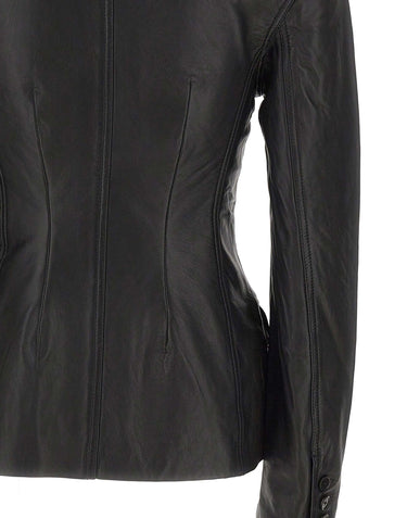 ROTATE BIRGER CHRISTENSEN Blazer aderente in pelle BLACK Donna 