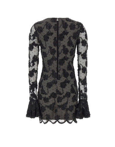 ROTATE Abito corto in rete con fiori BLACK Donna 