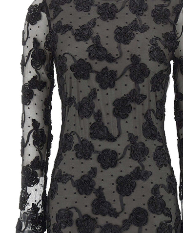 ROTATE Abito corto in rete con fiori BLACK Donna 