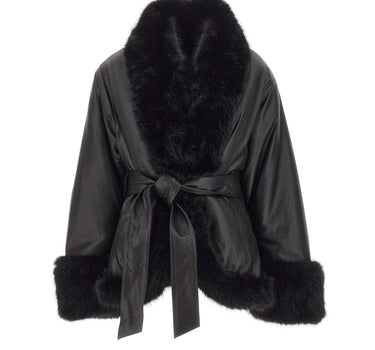 ROTATE BIRGER CHRISTENSEN Giacca in pelle con bordi in pelliccia BLACK Donna 