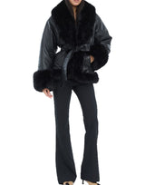 ROTATE BIRGER CHRISTENSEN Giacca in pelle con bordi in pelliccia BLACK Donna 