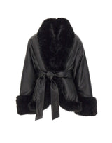 ROTATE Giacca in pelle con bordi in pelliccia BLACK Donna 
