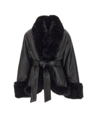 ROTATE Giacca in pelle con bordi in pelliccia BLACK Donna 