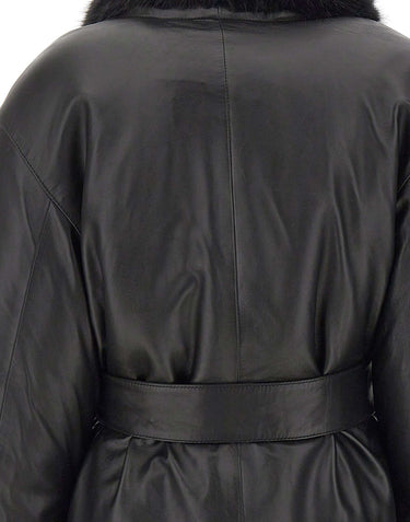 ROTATE Giacca in pelle con bordi in pelliccia BLACK Donna 