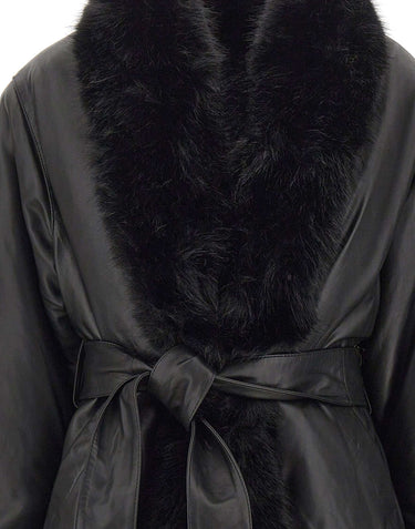 ROTATE Giacca in pelle con bordi in pelliccia BLACK Donna 