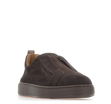SANTONI Sneakers slip-on in suede BROWN Uomo 