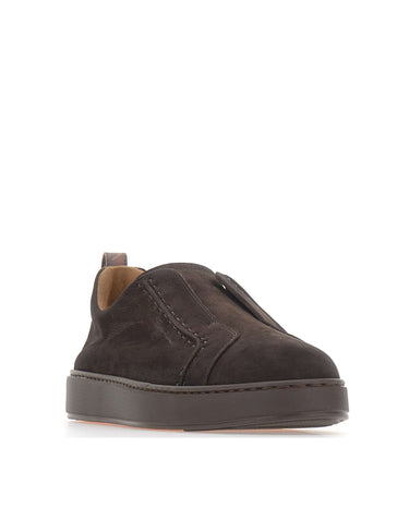 SANTONI Sneakers slip-on in suede BROWN Uomo 
