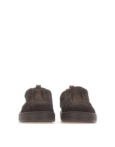 SANTONI Sneakers slip-on in suede BROWN Uomo 
