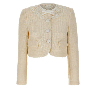 Giacca bouclé con collo in pizzo 002JC CREAM SELF-PORTRAIT 