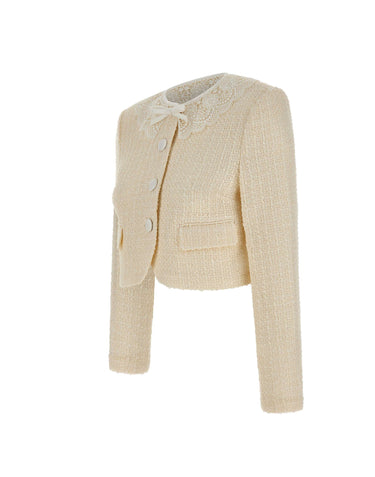 Giacca bouclé con collo in pizzo 002JC CREAM SELF-PORTRAIT 