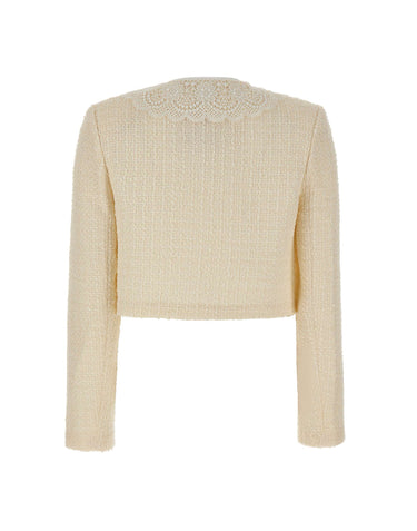 Giacca bouclé con collo in pizzo 002JC CREAM SELF-PORTRAIT 
