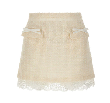 SELF-PORTRAIT Mini gonna in bouclé con pizzo WHITE Donna 