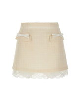 Mini gonna in bouclé con pizzo 002SKC CREAM SELF-PORTRAIT 