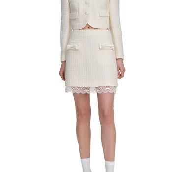 SELF-PORTRAIT Mini gonna in bouclé con pizzo WHITE Donna 