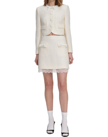 Mini gonna in bouclé con pizzo 002SKC CREAM SELF-PORTRAIT 