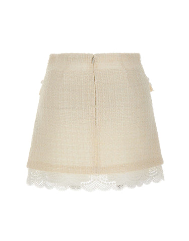 Mini gonna in bouclé con pizzo 002SKC CREAM SELF-PORTRAIT 