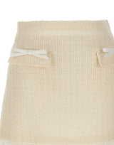 Mini gonna in bouclé con pizzo 002SKC CREAM SELF-PORTRAIT 
