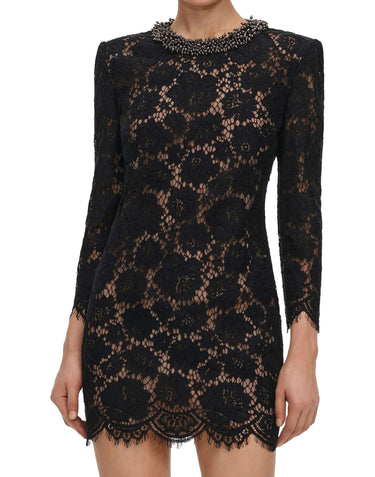 SELF-PORTRAIT Mini abito in pizzo a maniche lunghe BLACK Donna 