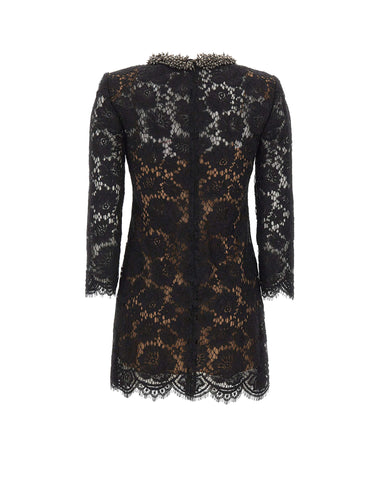 SELF-PORTRAIT Mini abito in pizzo a maniche lunghe BLACK Donna 