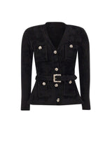 SELF-PORTRAIT Cardigan in ciniglia con cintura BLACK Donna 