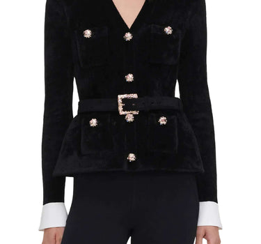 SELF-PORTRAIT Cardigan in ciniglia con cintura BLACK Donna 