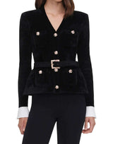 SELF-PORTRAIT Cardigan in ciniglia con cintura BLACK Donna 