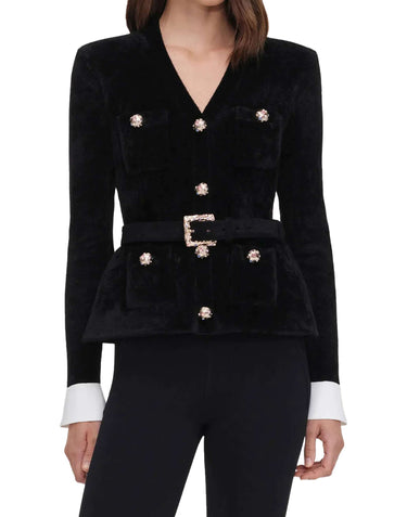SELF-PORTRAIT Cardigan in ciniglia con cintura BLACK Donna 