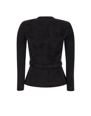 SELF-PORTRAIT Cardigan in ciniglia con cintura BLACK Donna 