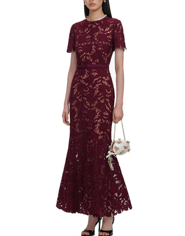 SELF-PORTRAIT Abito midi in pizzo RED Donna 