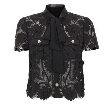 SELF-PORTRAIT Camcia in pizzo con fiocco BLACK Donna 