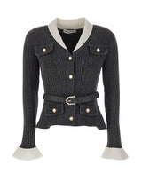 SELF-PORTRAIT Cardigan a costine con cintura GREY Donna 