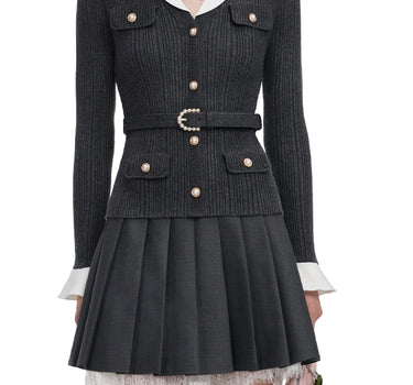 SELF-PORTRAIT Cardigan a costine con cintura GREY Donna 
