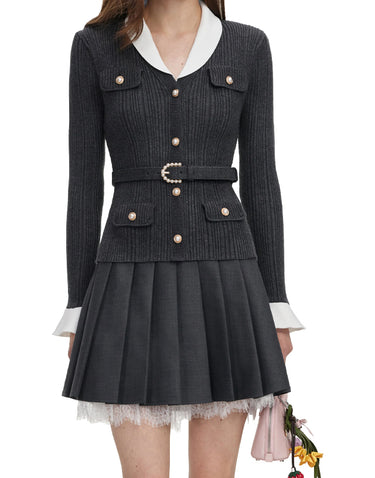 SELF-PORTRAIT Cardigan a costine con cintura GREY Donna 