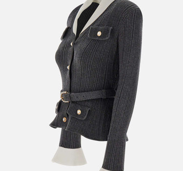 Cardigan a costine con cintura 131TGR GREY SELF-PORTRAIT 