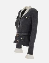 Cardigan a costine con cintura 131TGR GREY SELF-PORTRAIT 