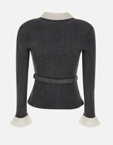 SELF-PORTRAIT Cardigan a costine con cintura GREY Donna 
