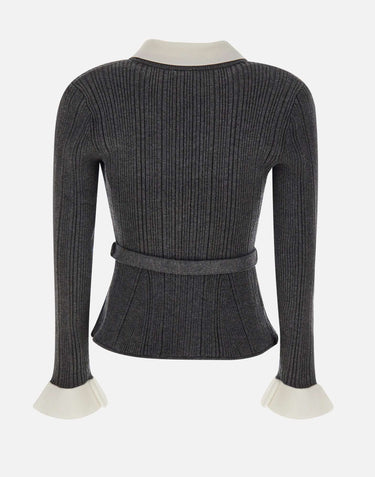 SELF-PORTRAIT Cardigan a costine con cintura GREY Donna 