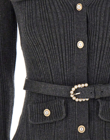 SELF-PORTRAIT Cardigan a costine con cintura GREY Donna 