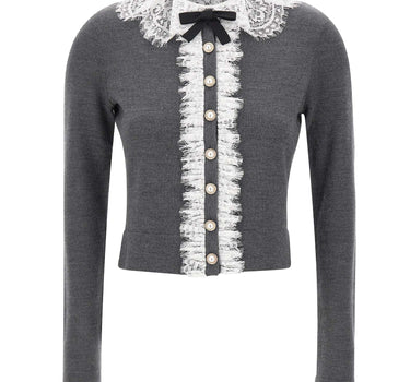 SELF-PORTRAIT Cardigan con colletto e inserti in pizzo GREY Donna 