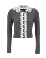 SELF-PORTRAIT Cardigan con colletto e inserti in pizzo GREY Donna 