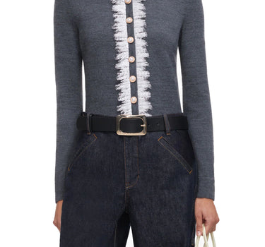 SELF-PORTRAIT Cardigan con colletto e inserti in pizzo GREY Donna 