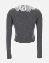 SELF-PORTRAIT Cardigan con colletto e inserti in pizzo GREY Donna 