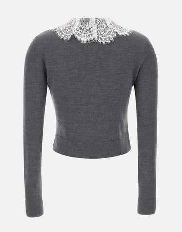 SELF-PORTRAIT Cardigan con colletto e inserti in pizzo GREY Donna 