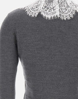 SELF-PORTRAIT Cardigan con colletto e inserti in pizzo GREY Donna 