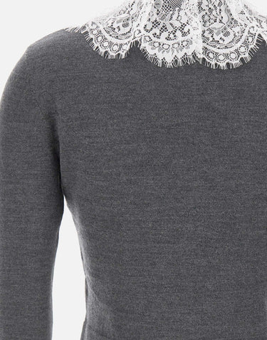SELF-PORTRAIT Cardigan con colletto e inserti in pizzo GREY Donna 