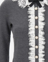 SELF-PORTRAIT Cardigan con colletto e inserti in pizzo GREY Donna 