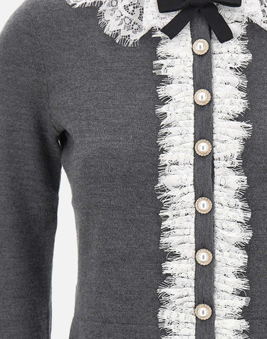 SELF-PORTRAIT Cardigan con colletto e inserti in pizzo GREY Donna 
