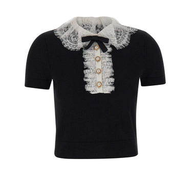 Top in maglia con collo in pizzo 134TB BLACK SELF-PORTRAIT 