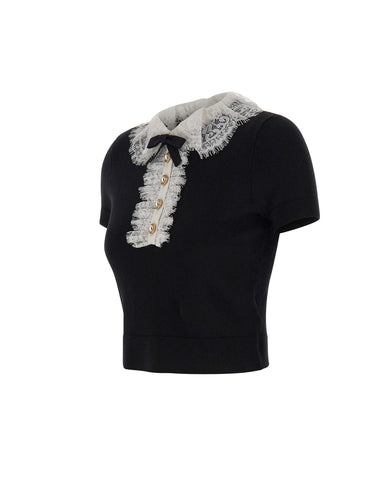 Top in maglia con collo in pizzo 134TB BLACK SELF-PORTRAIT 